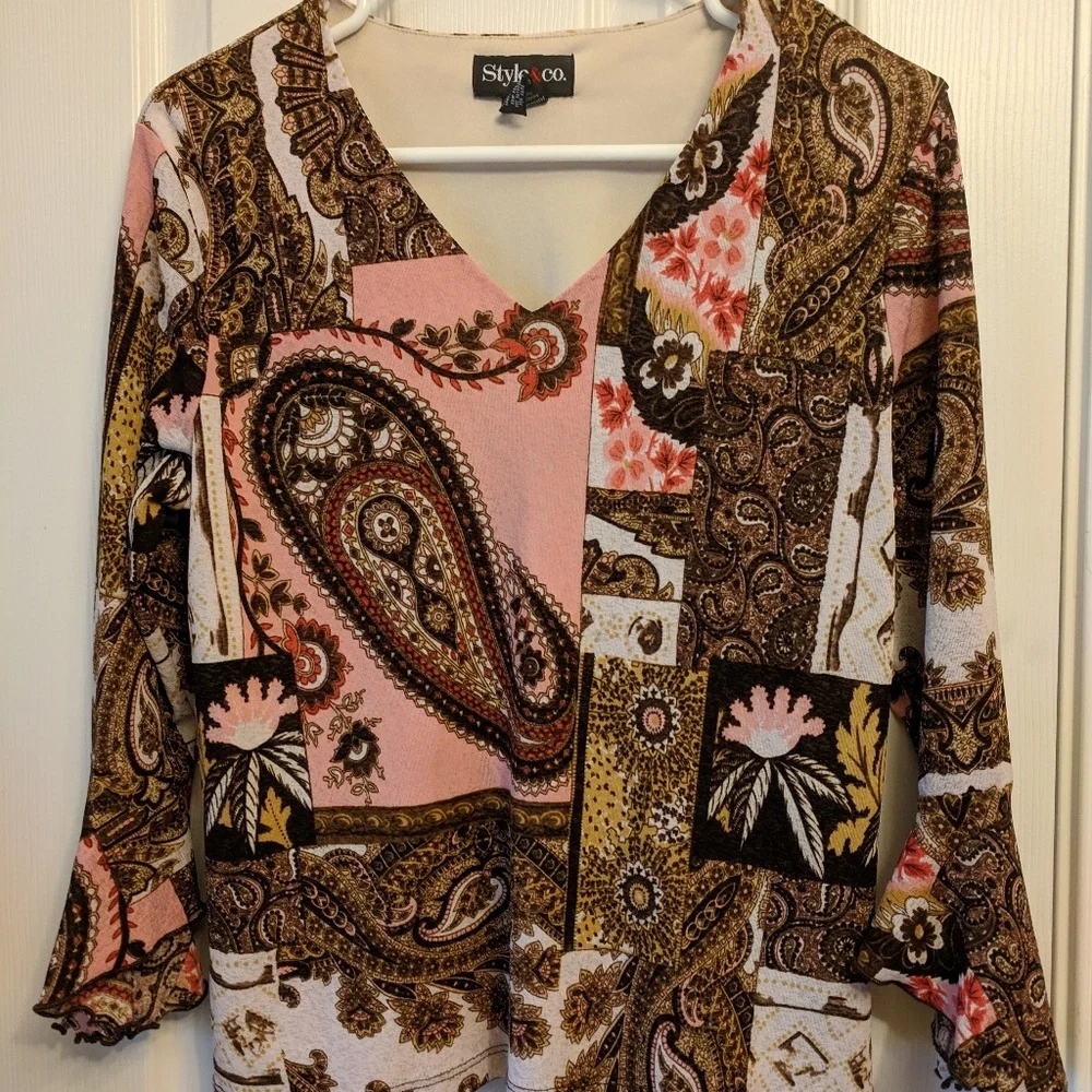 Pre-owned Style & Co. Paisley Design Top Size L - Picture 1 of 8